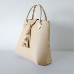 Handmade Leather Beige Womens Handbag Shoulder Bag Crossbody Purse Tassels for Women