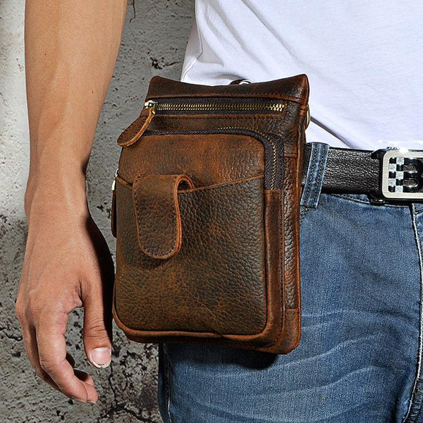 Mens Small Leather Belt Pouch Side Bag Holster Belt Case Waist Pouch for Men MN01391079