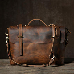 Handmade Leather Mens Cool Messenger Bag Briefcase Work Bag Business Bag Laptop Bag for men