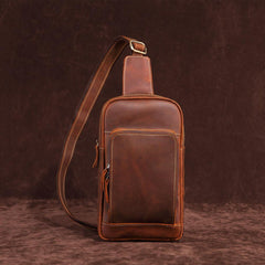 mens sling pack​ Brown Leather Men's Sling Bag Sling Pack Leather Chest Bag One Strap Backpack For Men