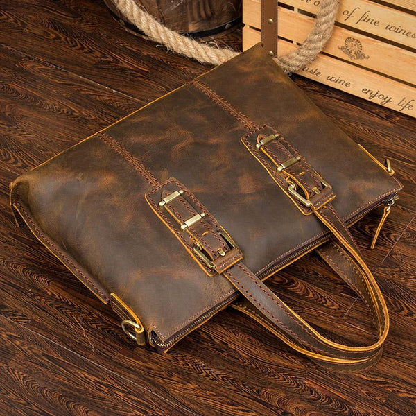 Vintage Brown Leather Mens 15 inches Briefcase Laptop Bag Business Bags Work Bag MSG04381256