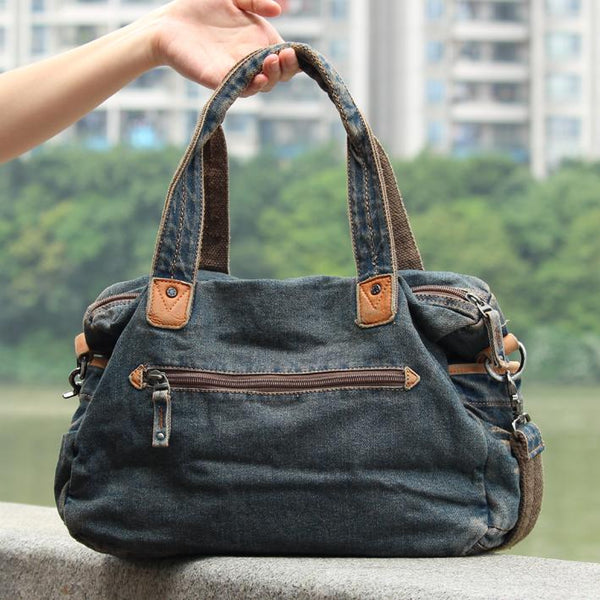 Blue Denim Mens Womens Casual Large Handbag Messenger Bags Jean Handbags Shoulde AIZ01551073