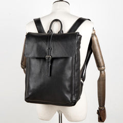Black Fashion Mens Leather 15-inch Computer Backpacks Cool Satchel Backpacks School Backpacks for men