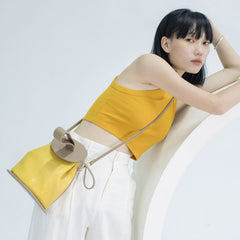 Cute Yellow Leather Womens Mini Bucket Purse Handbag Barrel Shoulder Bag for Women