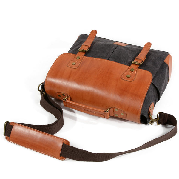 Waxed Canvas Leather Mens Retro 14'' Handbag Messenger Bag Computer Bag For Men MCCY01681115