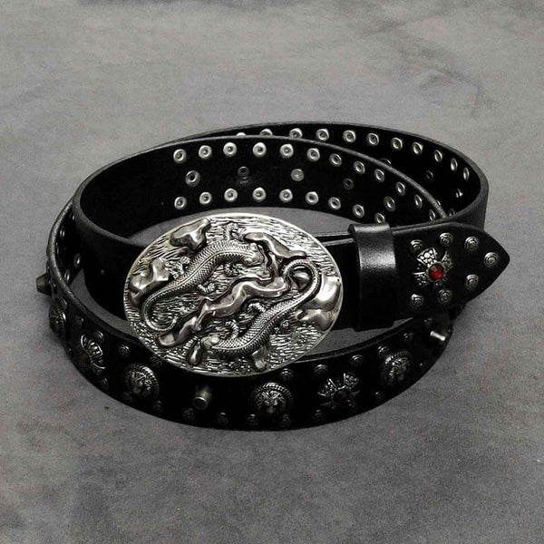 Badass Mens Leather Lizard Rivet Rock Punk Belt Motorcycle Belt Leather Belt For WG00952015