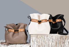 Handmade Genuine Leather Shopper Bag Bucket Bag Shoulder Bag Purse For Women - EverHandmade