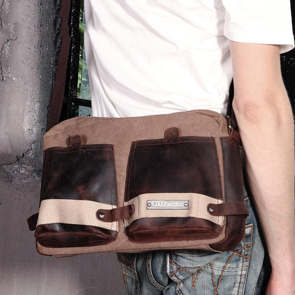 Fashion Canvas Leather Mens Side Bags Messenger - Back View