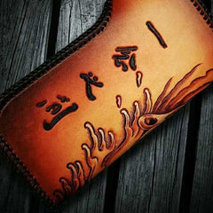 Handmade Leather Tooled Buddha&Demon Mens Chain Long Biker Wallet Cool Leather Wallet With Chain Wallets for Men