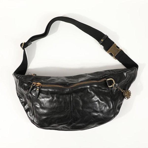 Black Cool Leather Men Fanny Pack Waist Bag Hip Pack Chest Bag Belt Bag Bumbag f YBL03482068