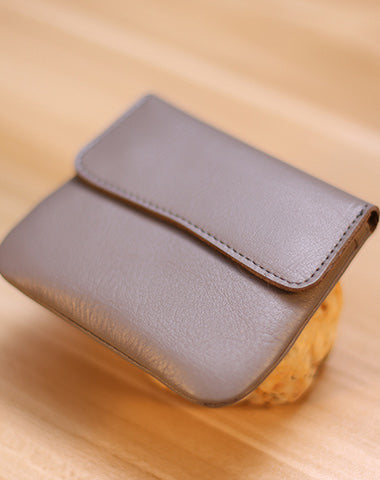 Gray Cute Women Leather Card Wallet Mini Coin Wallets Slim Gray Card Holder Wallets For Women