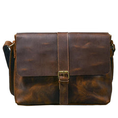 Vintage Leather Mens 13‘’ Brown Side Bag Messenger Bag Courier Bag For Men