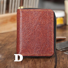 Cool Brown Leather Mens Zipper Bifold Small Wallet Card billfold Wallet For Men