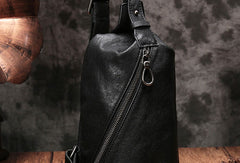 Cool Leather Mens Black Chest Bag Sling Bag Vintage Leather Sling Bags for Men