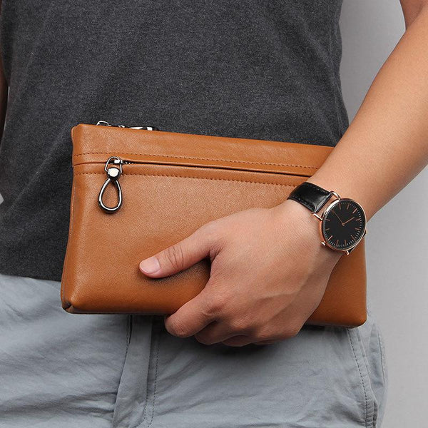 BLACK MENS LEATHER Yellow SLIM ZIPPER CLUTCH WRISTLET PURSE BAG CLUTCH BAG FOR M FY01881031