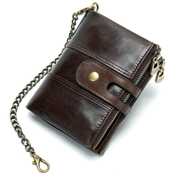Cool Brown Leather Men's Biker Chain Wallet Black Small Wallet with Chain For Me FY00991028