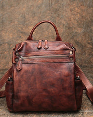 Vintage Coffee Leather Rucksack Womens School Backpack Ladies Leather Backpack Purses