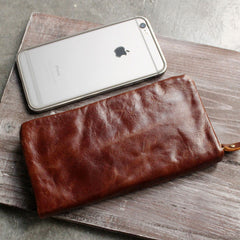 Vintage LEATHER Mens Long Wallet Cool Zipper Long Wallet FOR Men