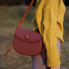 Cute Leather Red Brown Womens Saddle Purse Saddle Shoulder Bag for Women