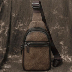 Brown Cool LEATHER MENS Sling Bag Chest Bag Khaki One Shoulder Bag For Men