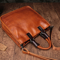 Vintage Brown Leather Handbag Tote Black Shopper Bag Shoulder Tote Purse For Women