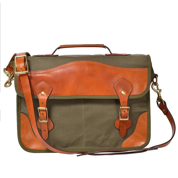 Canvas Leather Mens 14‘’ Army Green Briefcase Side Bag Retro Messenger Bag Shoul 24J03881017