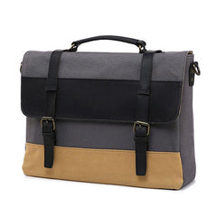 Mens Canvas Leather Briefcase Handbag Work Bag Business Bag for Men