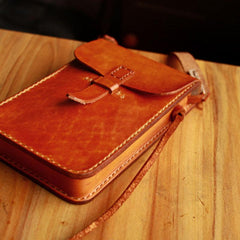 Handmade Vintage Leather Mens Small Messenger Bag Brown Cell Phone Shoulder Bag for Men