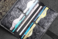 Handmade long leather wallet floral leather clutch wallet for women men zip - EverHandmade