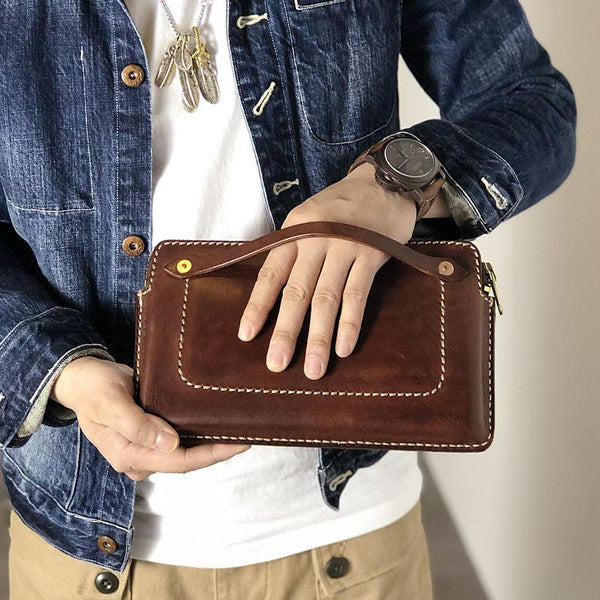 Handmade Black Leather Mens Cool Clutch Wallet - Back View