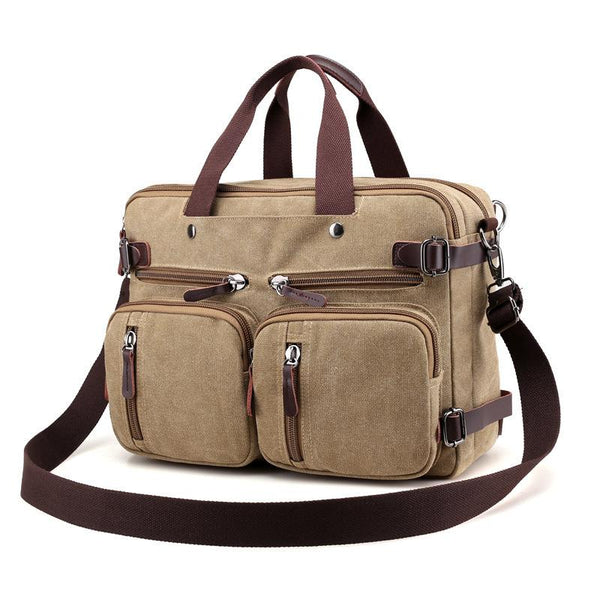 Cool Canvas Leather Mens Business Black Briefcase Khaki Laptop Shoulder Bag Hand TYHVB1491012