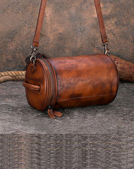Vintage Black Gray Leather Womens Barrel Shoulder - Back View