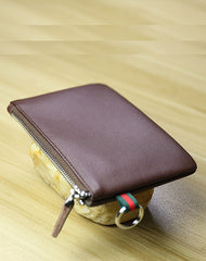 Women Navy Leather Mini Zip Wallet with Keychain Billfold Slim Coin Wallet Small Zip Change Wallet For Women