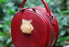 Handmade handbag round purse leather crossbody bag purse shoulder bag for women