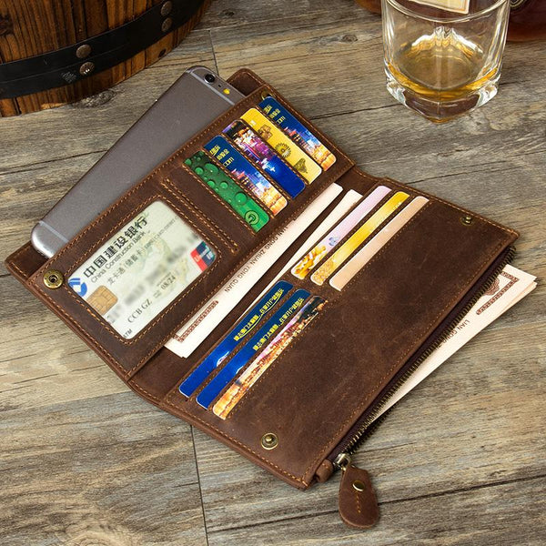 Brown Cool Mens long Wallet Wristlet Bag - Back View