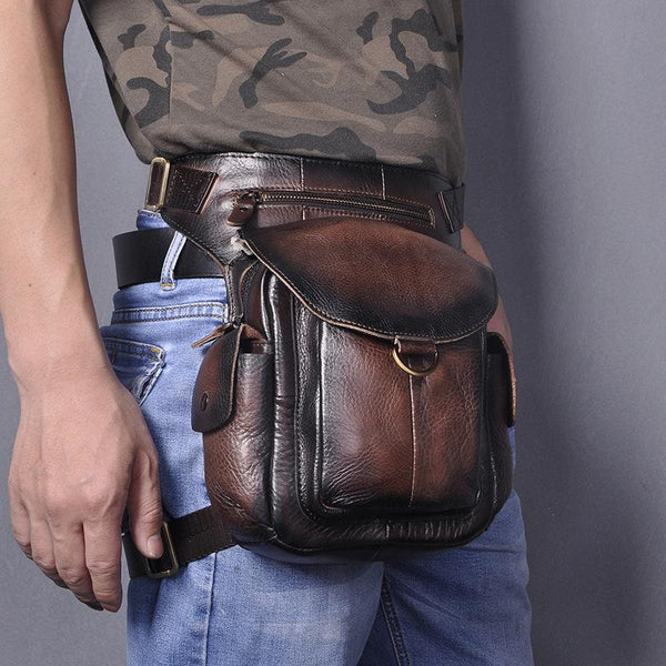 Leather Men Belt Pouch Thigh Bag Drop - Back View