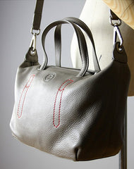 Classic Womens Gray Leather Shoulder Handbag Womens Fashion Work Gray Handbag Purse Crossbody Purse for Ladies