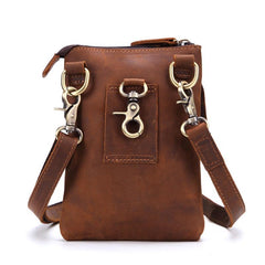 Vintage Leather Men's Waist Belt Pouch Cell Phone Holster Brown Mini Side Bag For Men