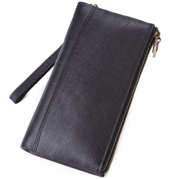 Fashion Black Leather Men's Bifold Long Wallet Brown Wristlet Wallet Clutch Wall FY01091024