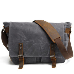 Waxed Canvas Leather Mens Black Waterproof 14‘’ Computer Side Bag Messenger Bag For Men