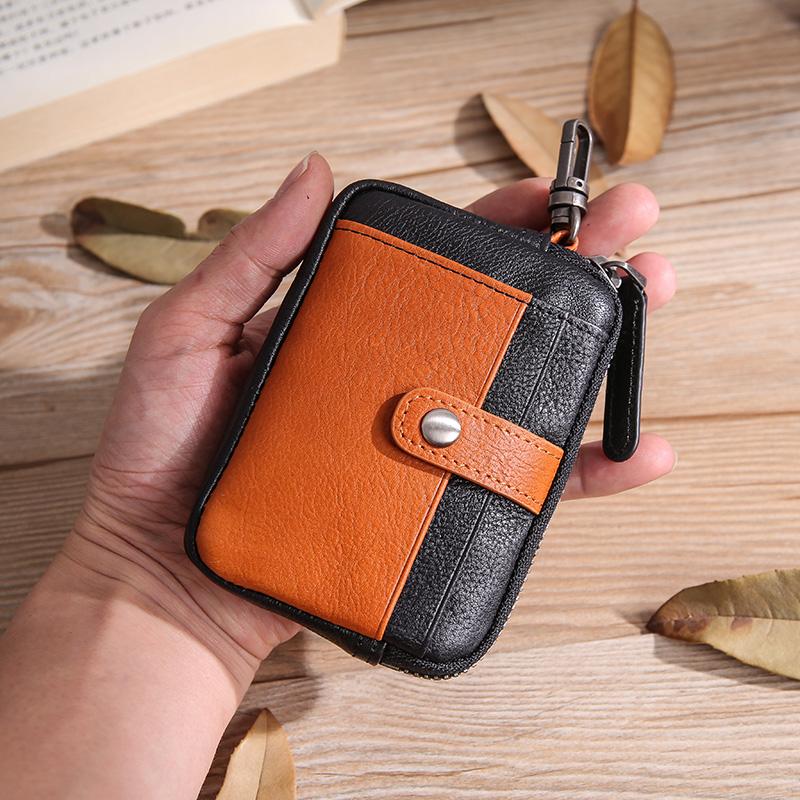 Leather Mens Card Wallets Cool Small Zipper Card Wallet Key Wallet wit