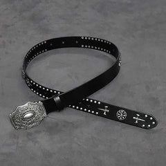 Badass Mens Leather Skull Rivet Rock Punk Belt Motorcycle Belt Leather Belt For Men
