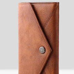 Handmade Leather Mens Cool Long Leather Wallet Bifold Envelope Clutch Wallet for Men