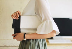 Handmade Vintage Leather Handbag Color Block Leather Clutch Wallet For Women