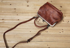 Handmade Genuine Bag Vintage Frame Leather Handbag Shoulder Bag Crossbody Bag Women Leather Purse - EverHandmade