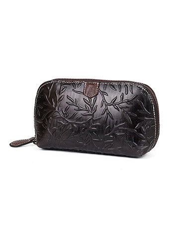 Womens Floral Black Leather Zip Around Wallets Wristlet Wallet Floral Ladies Zipper Clutch Wallet for Women