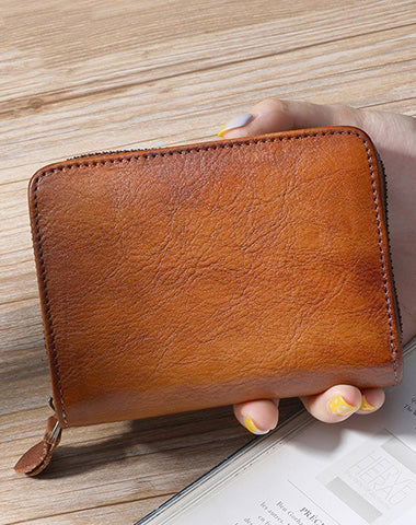 Small Leather Bifold Wallets Vintage Billfold Cute Women Zip Wallets For Ladies FDS01181030