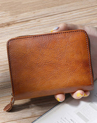 Small Leather Bifold Wallets Vintage Billfold Cute Women Zip Wallets For Ladies