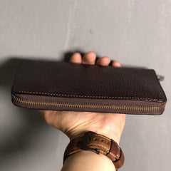 Genuine Leather Mens Cool Long Leather Phone Wallet Zipper Clutch Wallet for Men