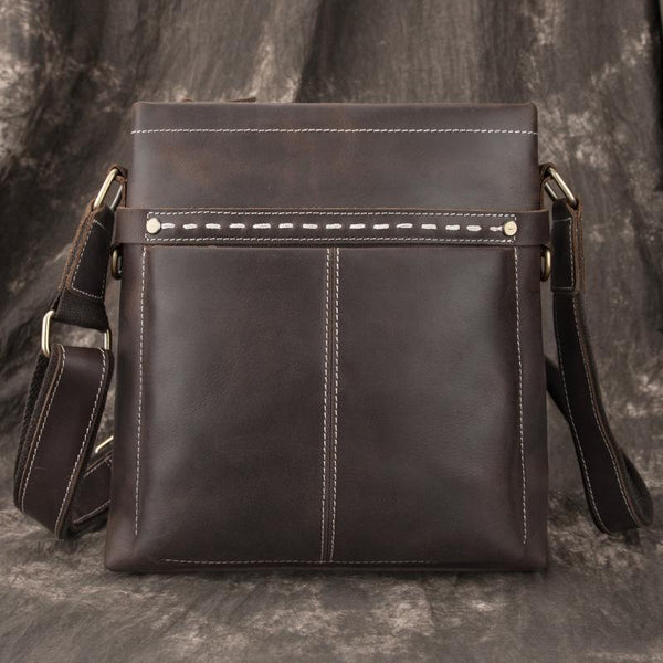 Black LEATHER MEN'S Small Side bag Vertical - Back View
